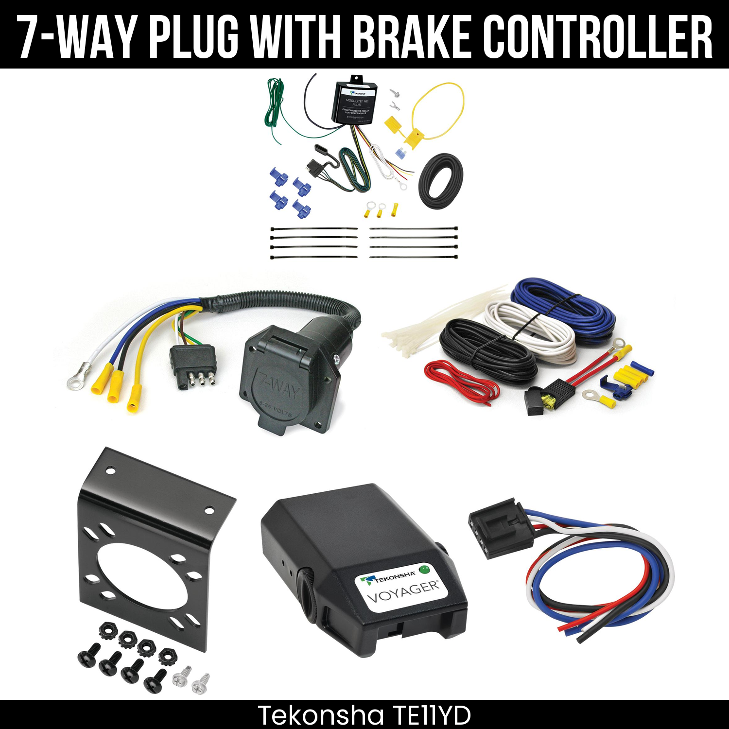 Trailer Wiring 7-Way Economy Plug w/ Bracket , Tekonsha Voyager Brake Control