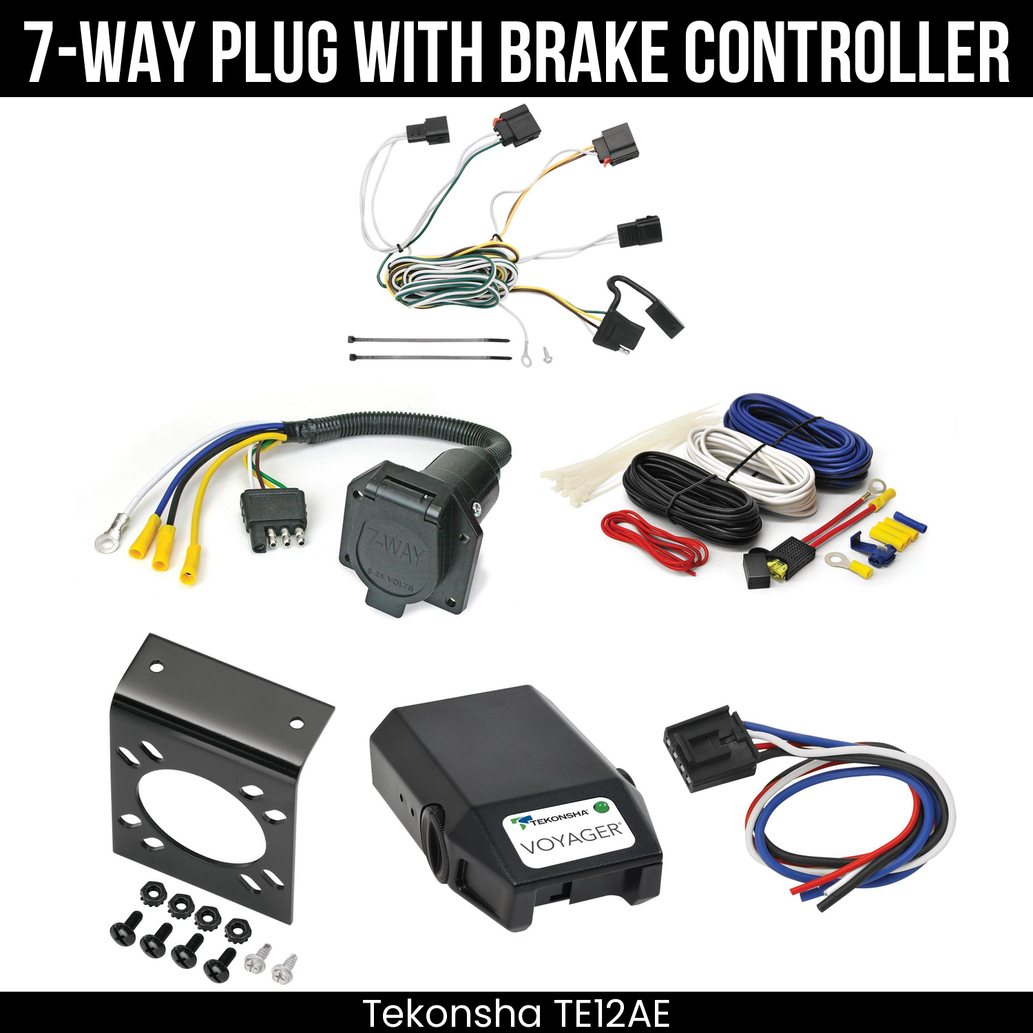 Trailer Wiring 7-Way Economy Plug w/ Bracket , Tekonsha Voyager Brake Control