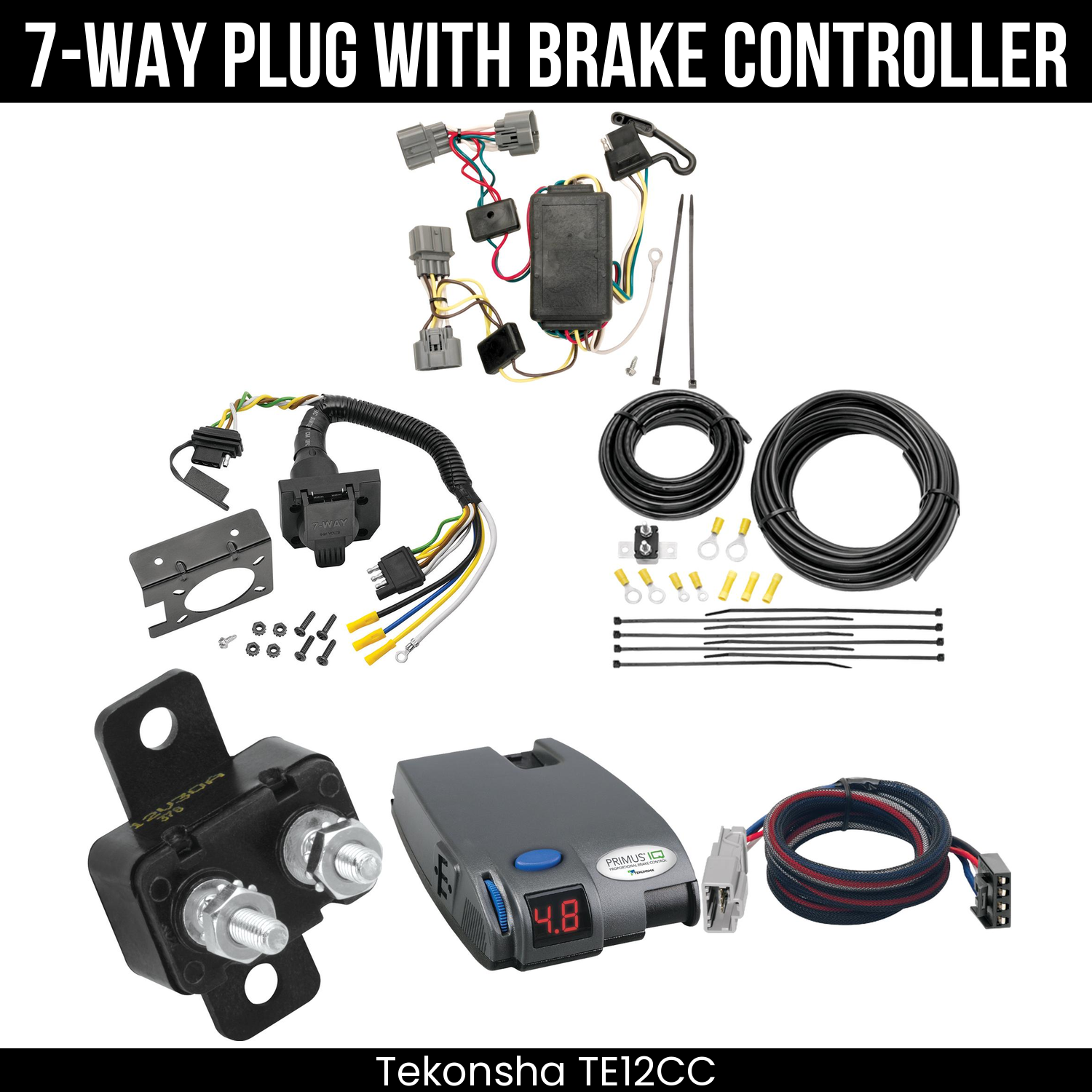 Trailer Wiring 7-Way Plug w/ Bracket , Tekonsha Primus IQ Brake Control