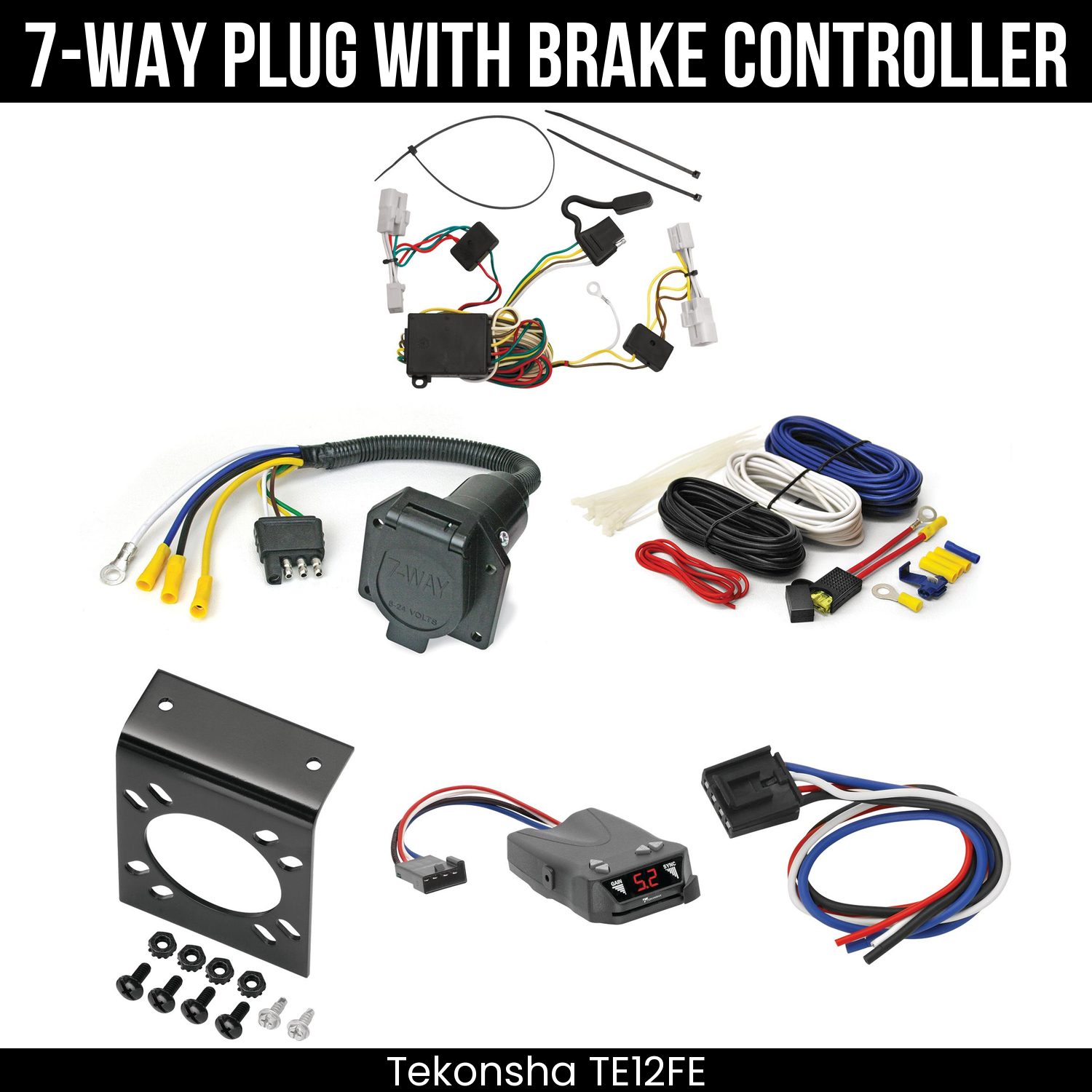Trailer Wiring 7-Way Economy Plug w/ Bracket , Tekonsha Brakeman IV Brake Control