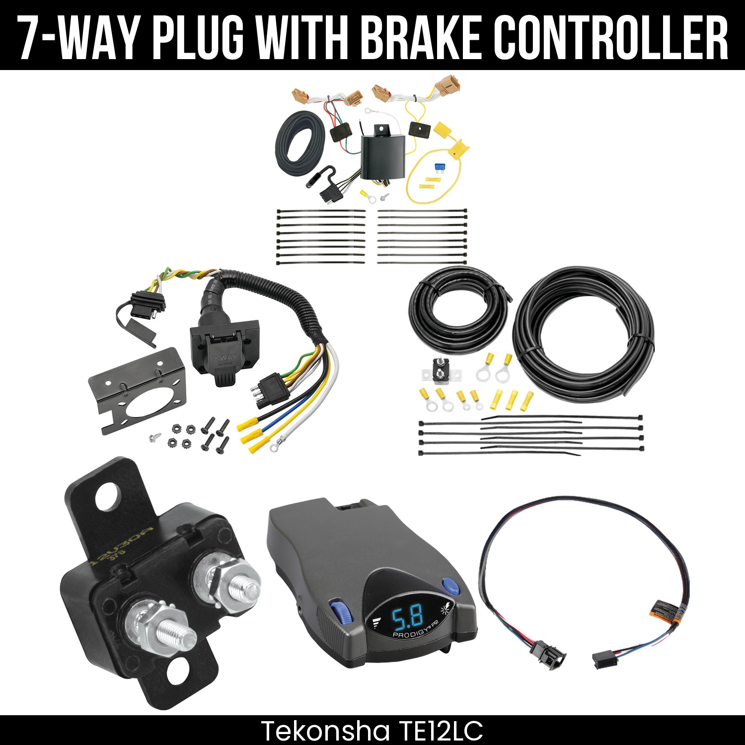 Trailer Wiring 7-Way Plug w/ Bracket , Tekonsha Prodigy P2 Brake Control