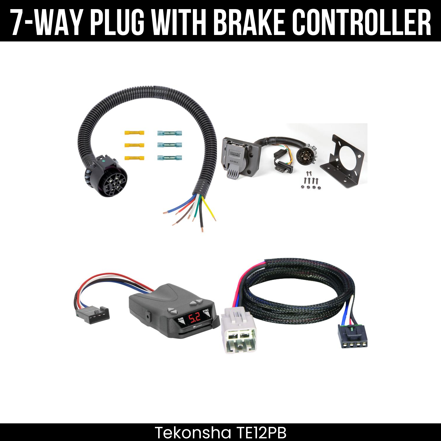 Trailer Wiring 7-Way Plug w/ Bracket , Tekonsha Brakeman IV Brake Control