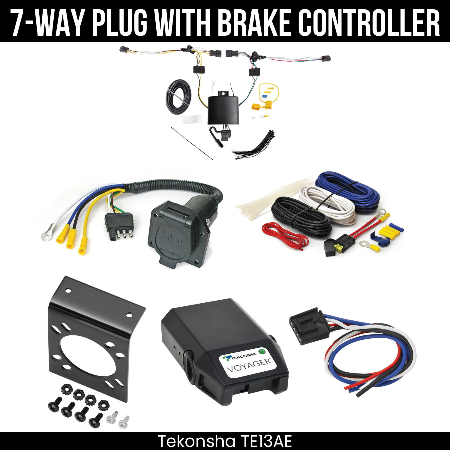 Trailer Wiring 7-Way Economy Plug w/ Bracket , Tekonsha Voyager Brake Control