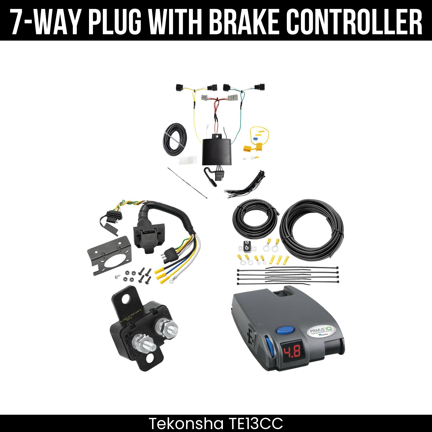 Trailer Wiring 7-Way Plug w/ Bracket , Tekonsha Primus IQ Brake Control