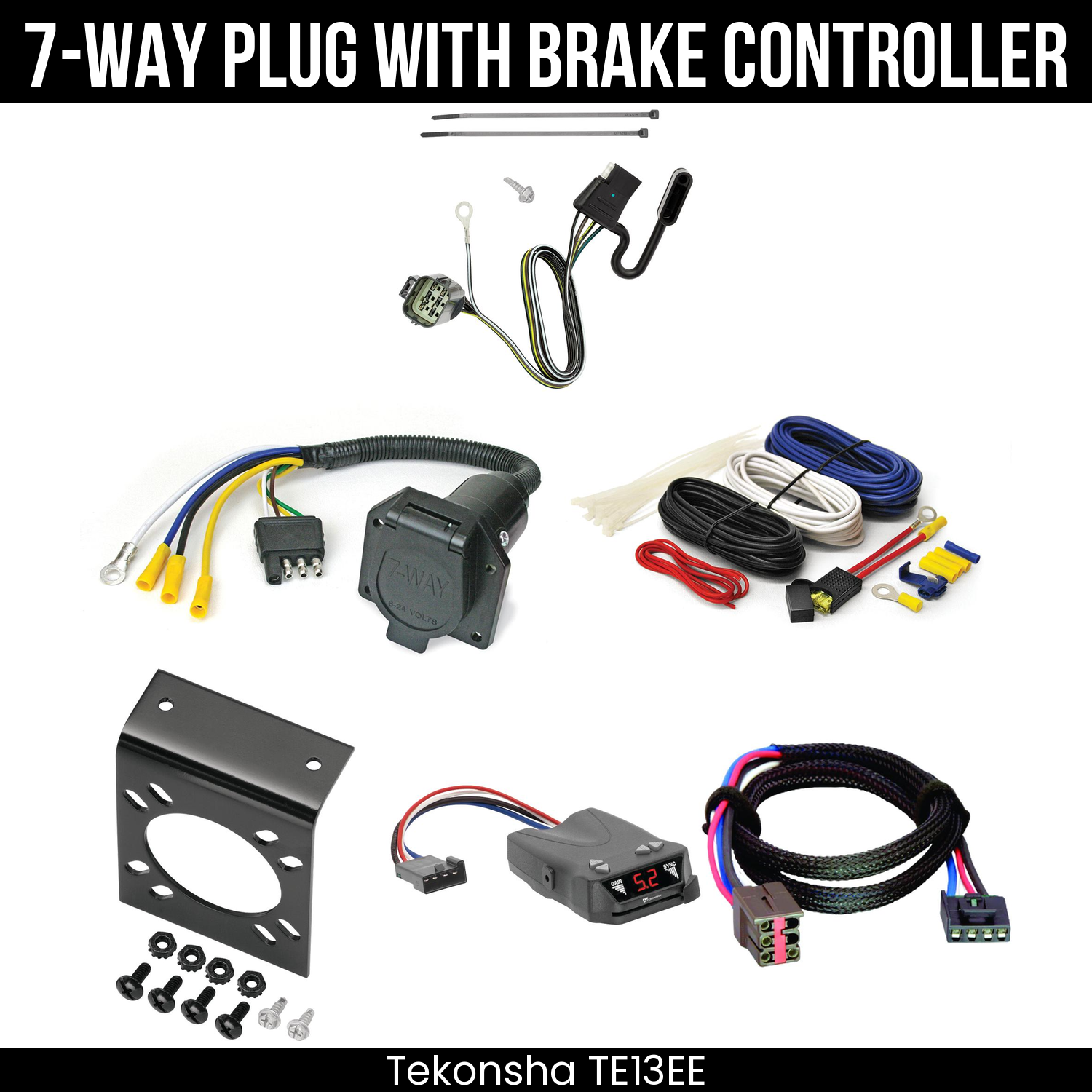 Trailer Wiring 7-Way Economy Plug w/ Bracket , Tekonsha Brakeman IV Brake Control