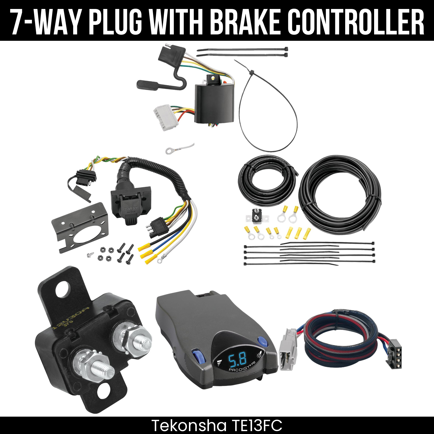 Trailer Wiring 7-Way Plug w/ Bracket , Tekonsha Prodigy P2 Brake Control