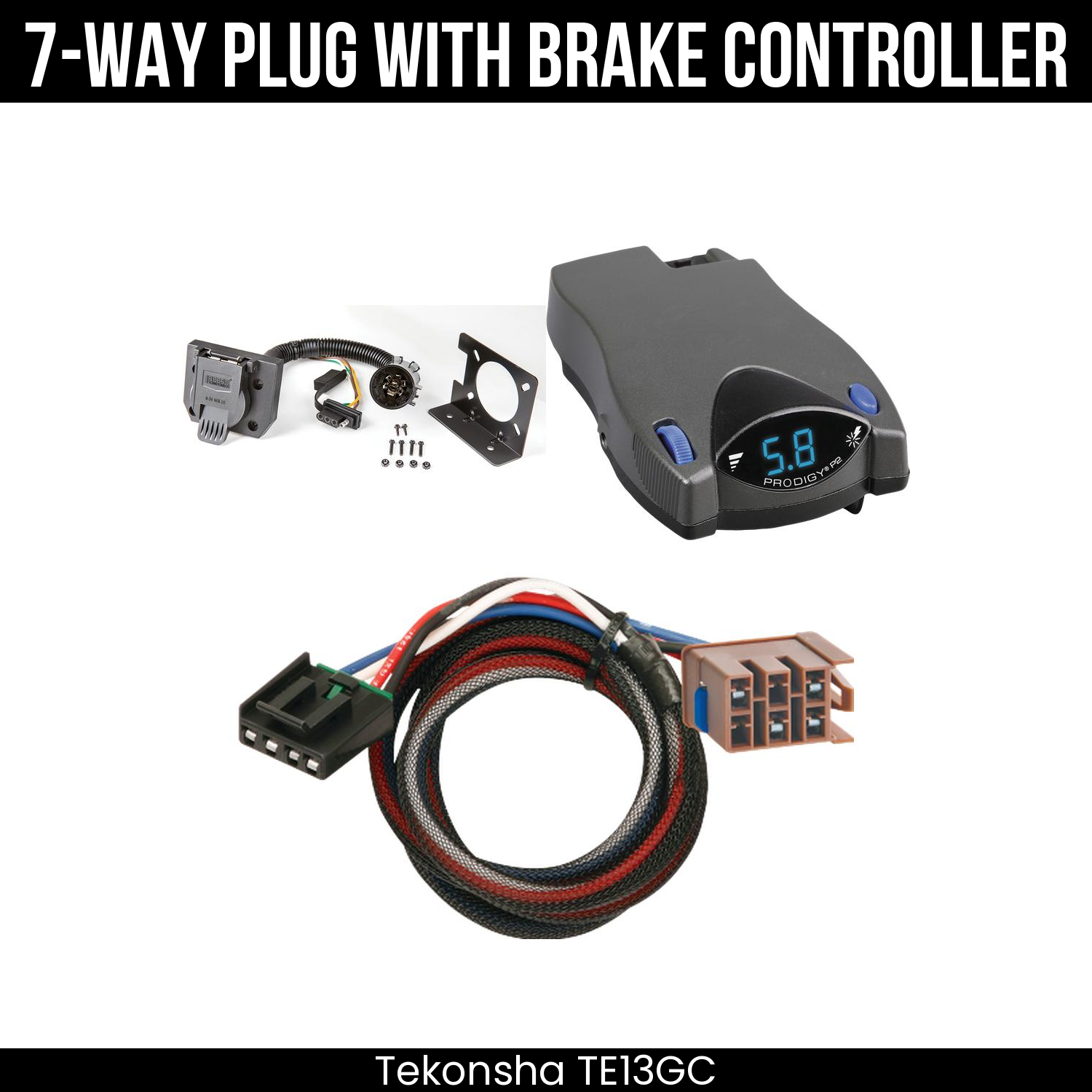 Trailer Wiring 7-Way Plug w/ Bracket , Tekonsha Prodigy P2 Brake Control