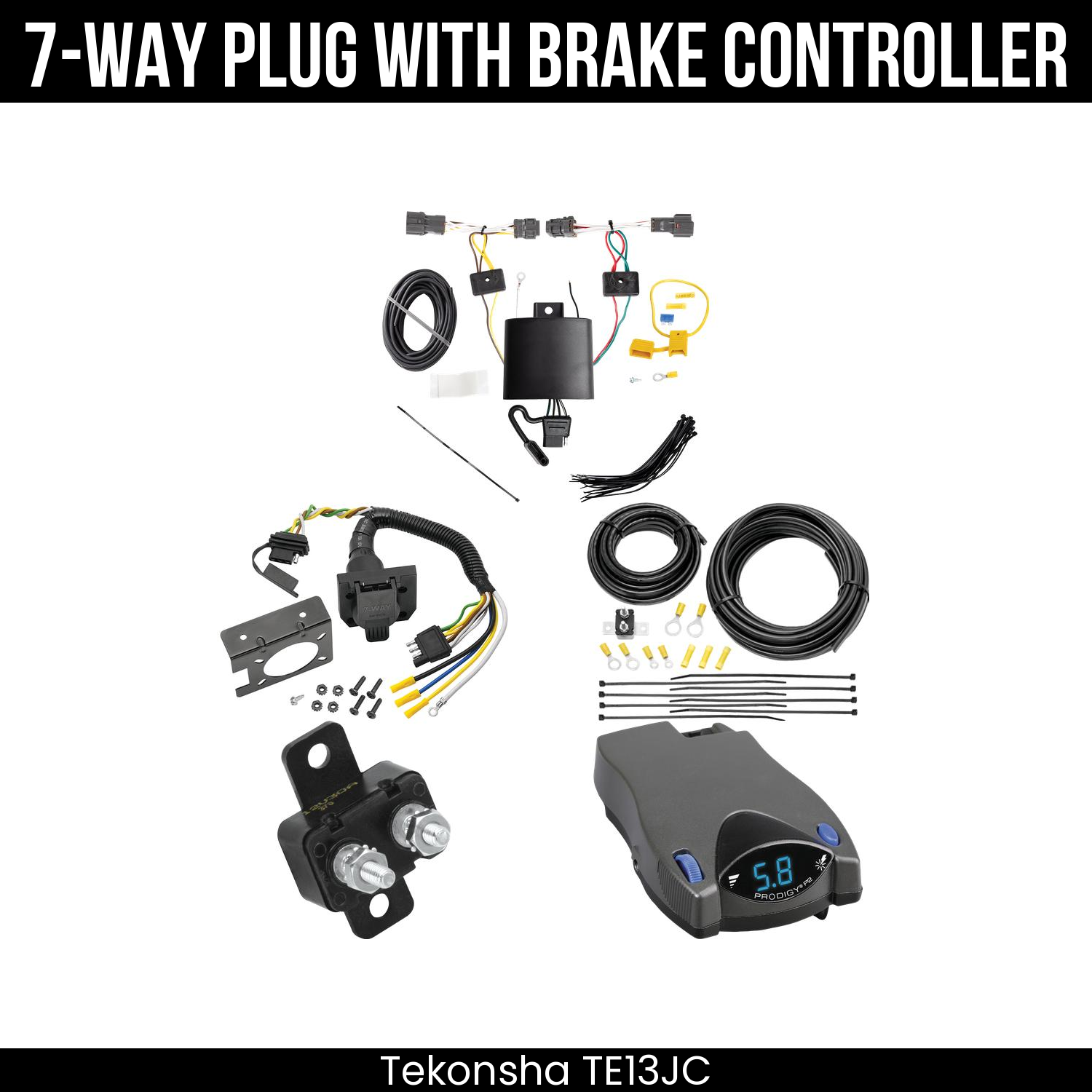 Trailer Wiring 7-Way Plug w/ Bracket , Tekonsha Prodigy P2 Brake Control