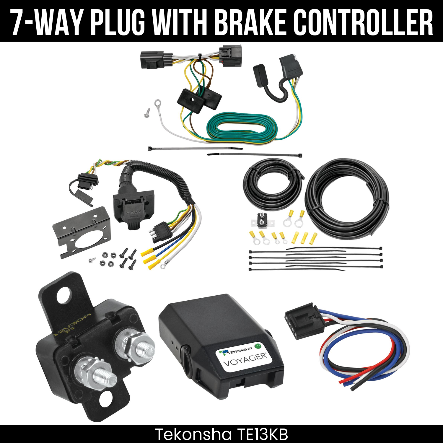 Trailer Wiring 7-Way Plug w/ Bracket , Tekonsha Voyager Brake Control