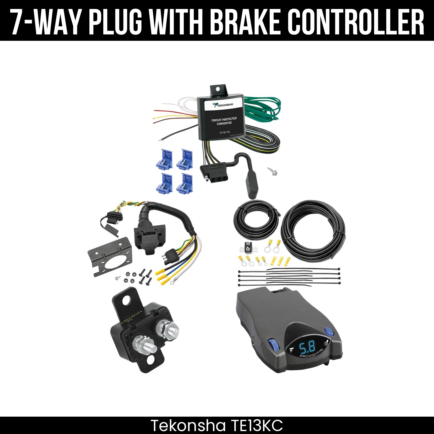 Trailer Wiring 7-Way Plug w/ Bracket , Tekonsha Prodigy P2 Brake Control