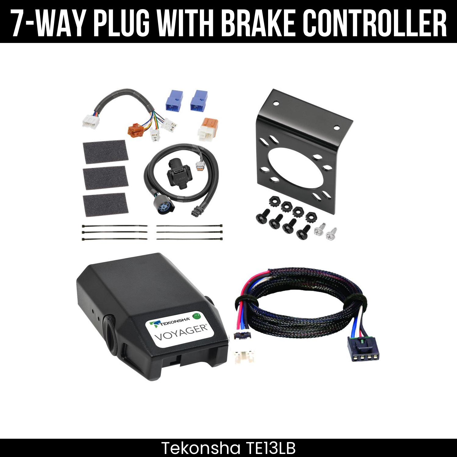 Trailer Wiring 7-Way Plug w/ Bracket , Tekonsha Voyager Brake Control