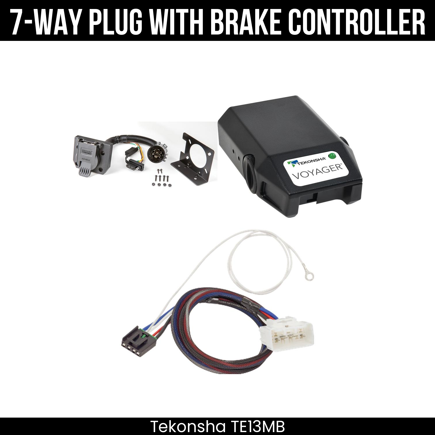 Trailer Wiring 7-Way Plug w/ Bracket , Tekonsha Voyager Brake Control