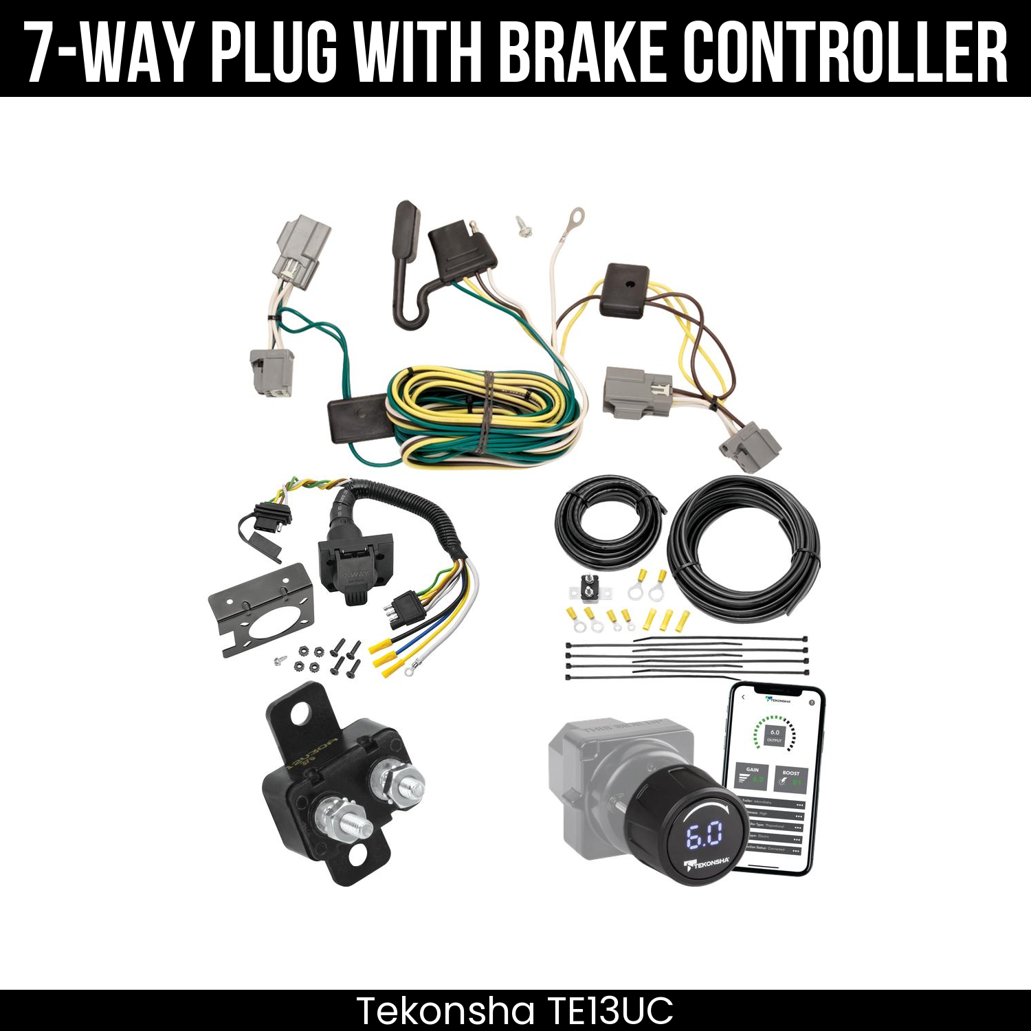 Trailer Wiring 7-Way Plug w/ Bracket , Tekonsha Prodigy iD Smart Brake Control