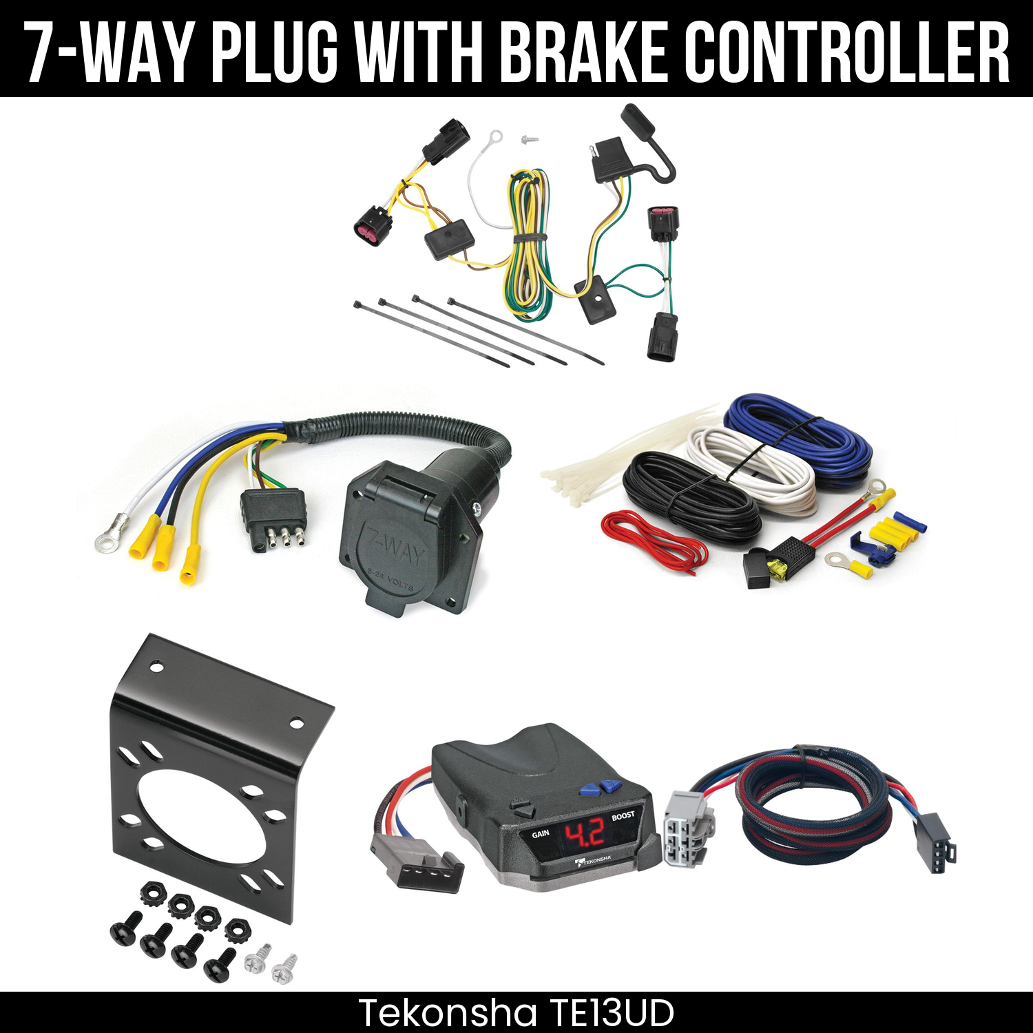 Trailer Wiring 7-Way Economy Plug w/ Bracket , Tekonsha Brake EVN Control