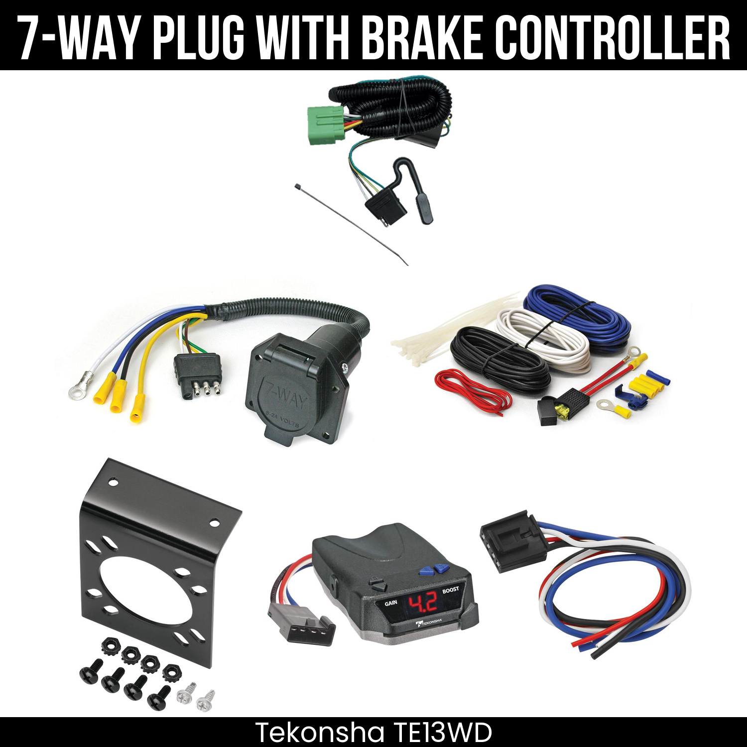 Trailer Wiring 7-Way Economy Plug w/ Bracket , Tekonsha Brake EVN Control