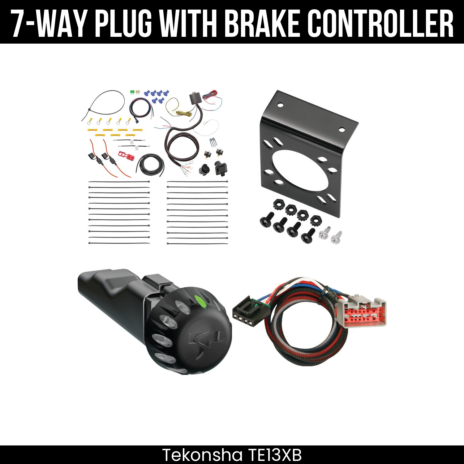 Trailer Wiring 7-Way Plug w/ Bracket , Tekonsha Voyager iD Smart Brake Control