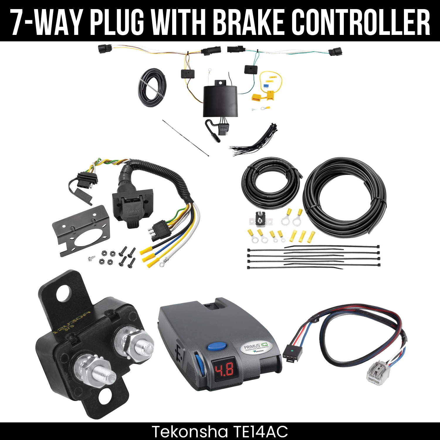 Trailer Wiring 7-Way Plug w/ Bracket , Tekonsha Primus IQ Brake Control