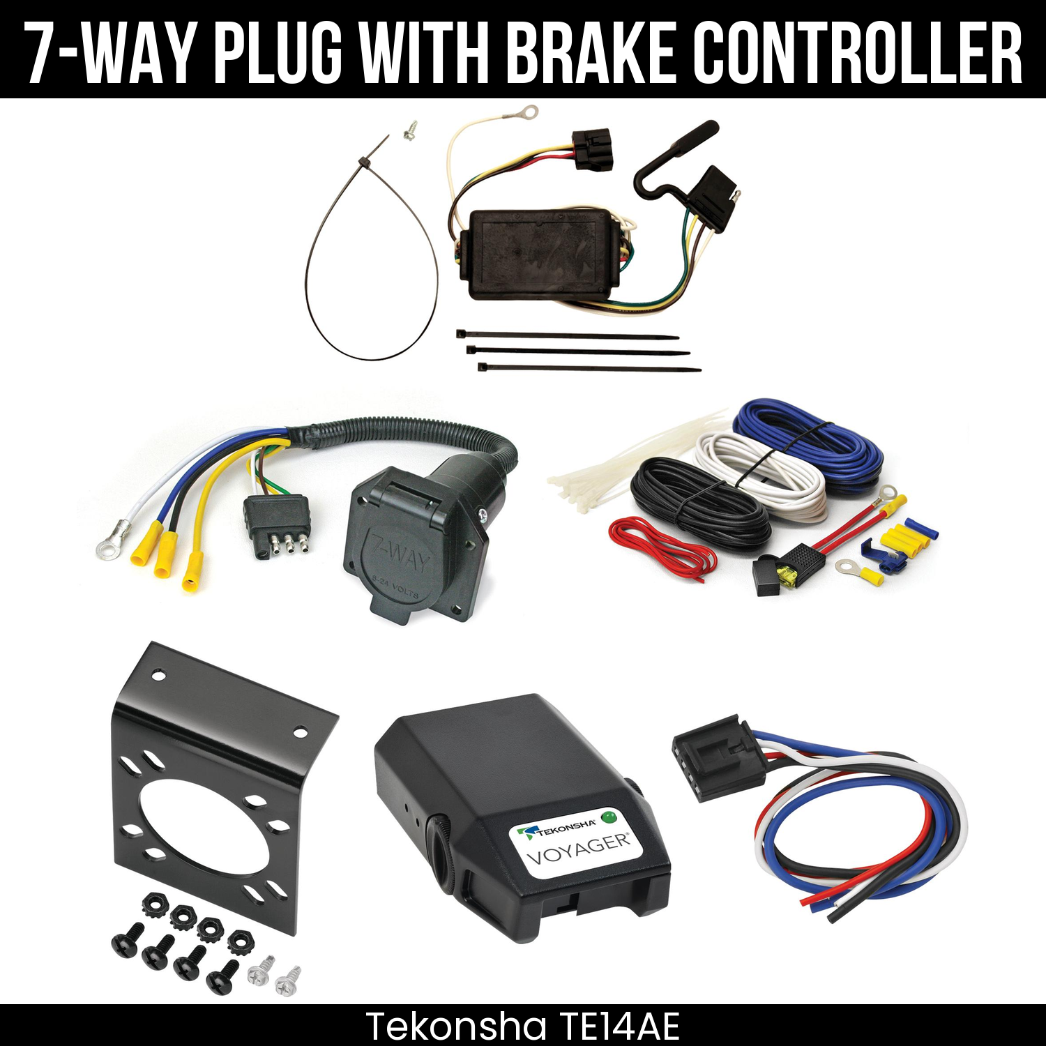 Trailer Wiring 7-Way Economy Plug w/ Bracket , Tekonsha Voyager Brake Control
