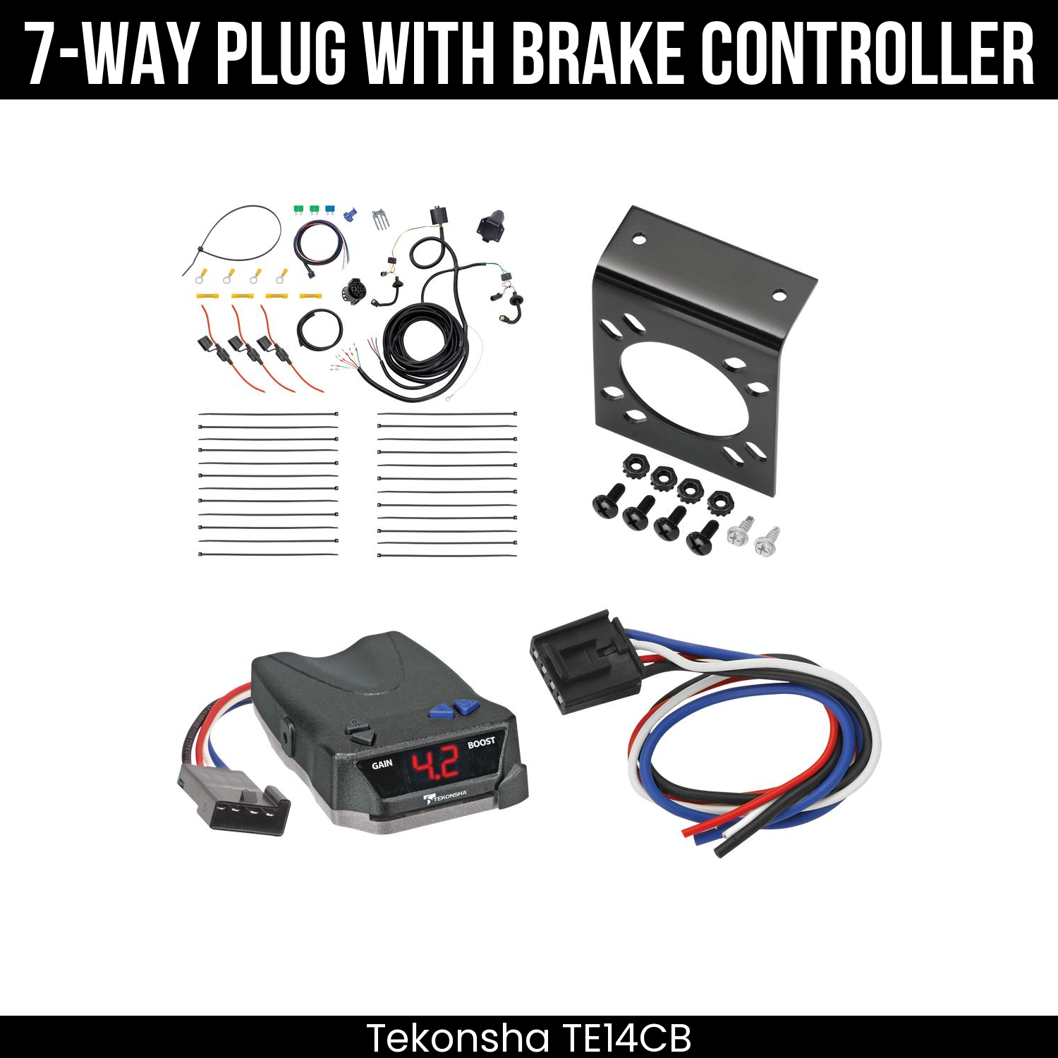Trailer Wiring 7-Way Plug w/ Bracket , Tekonsha Brake EVN Control