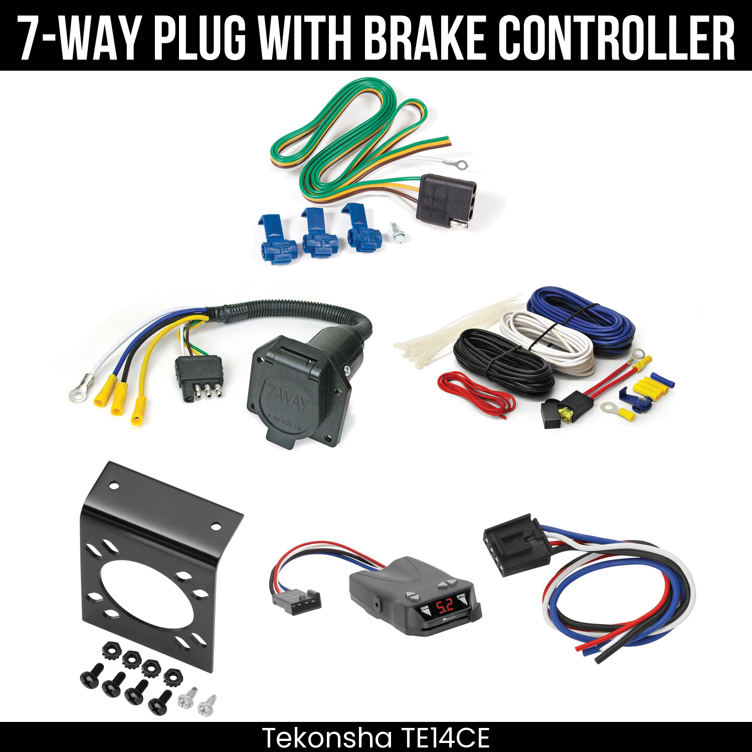 Trailer Wiring 7-Way Economy Plug w/ Bracket , Tekonsha Brakeman IV Brake Control