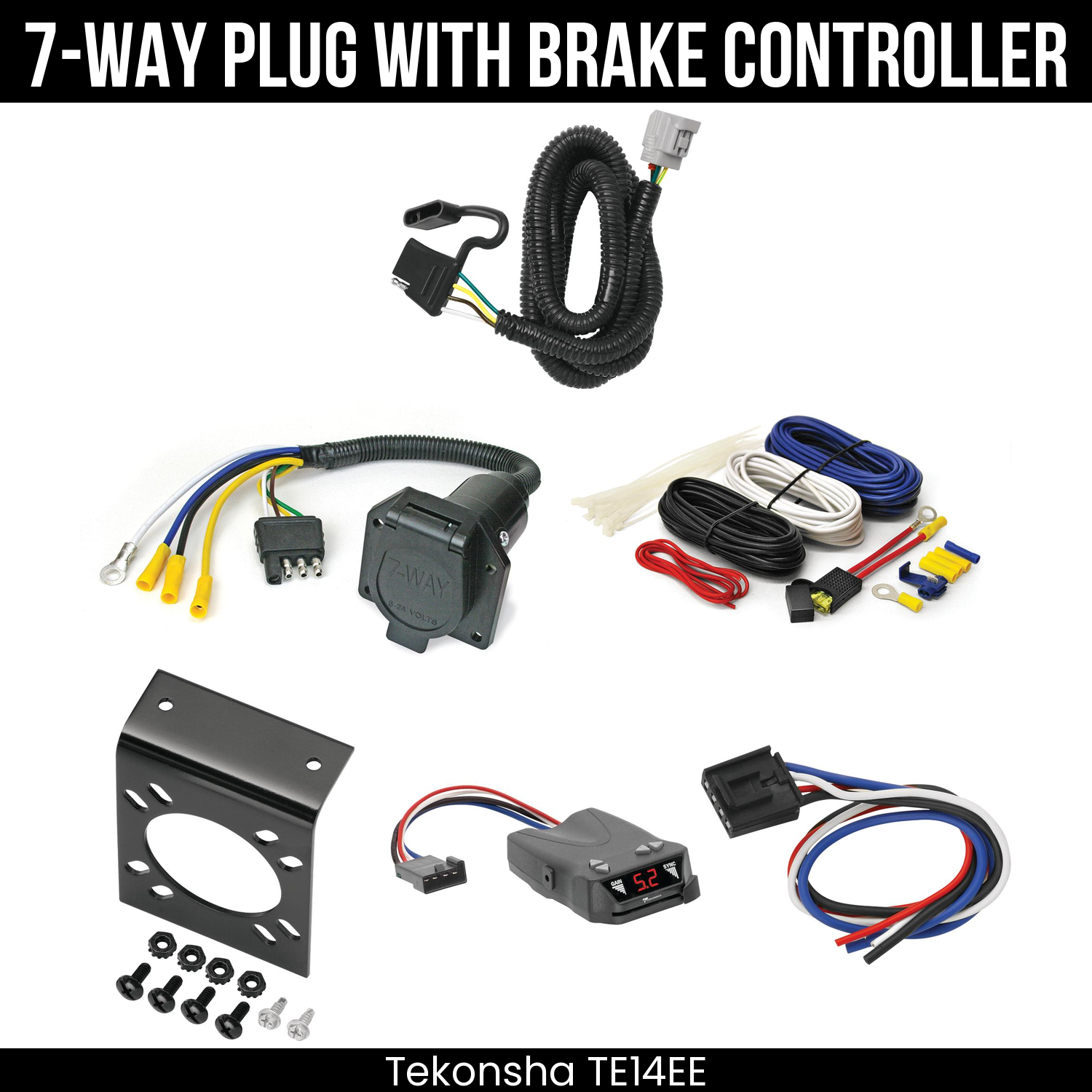 Trailer Wiring 7-Way Economy Plug w/ Bracket , Tekonsha Brakeman IV Brake Control
