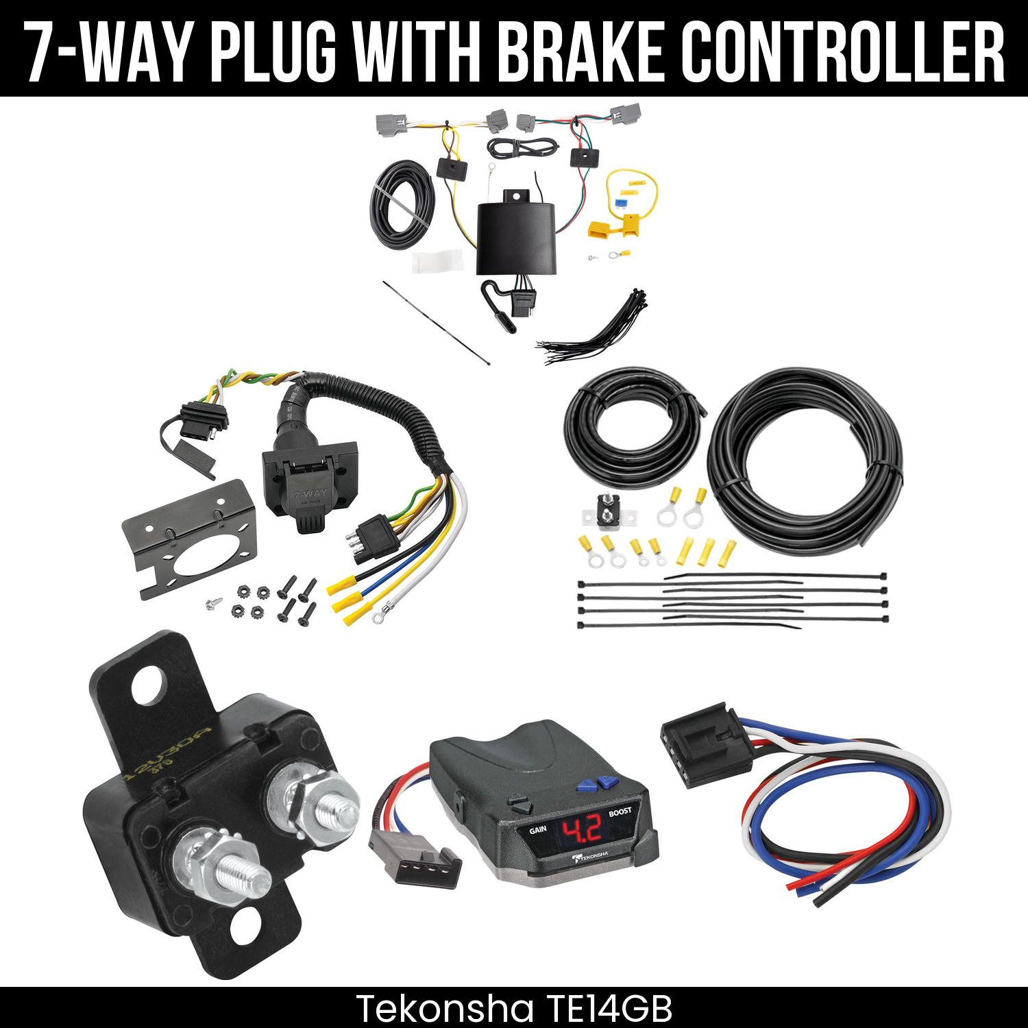 Trailer Wiring 7-Way Plug w/ Bracket , Tekonsha Brake EVN Control