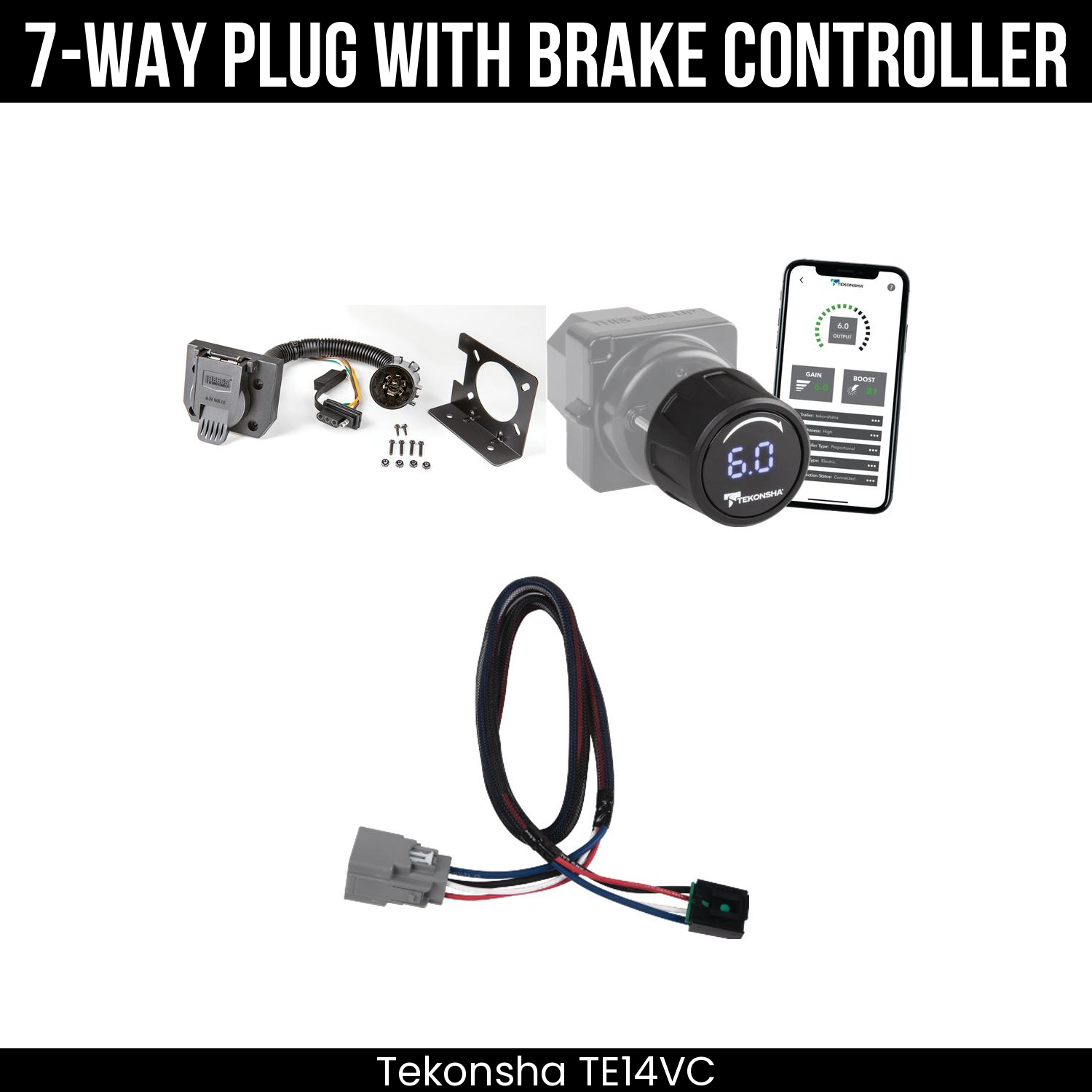 Trailer Wiring 7-Way Plug w/ Bracket , Tekonsha Prodigy iD Smart Brake Control