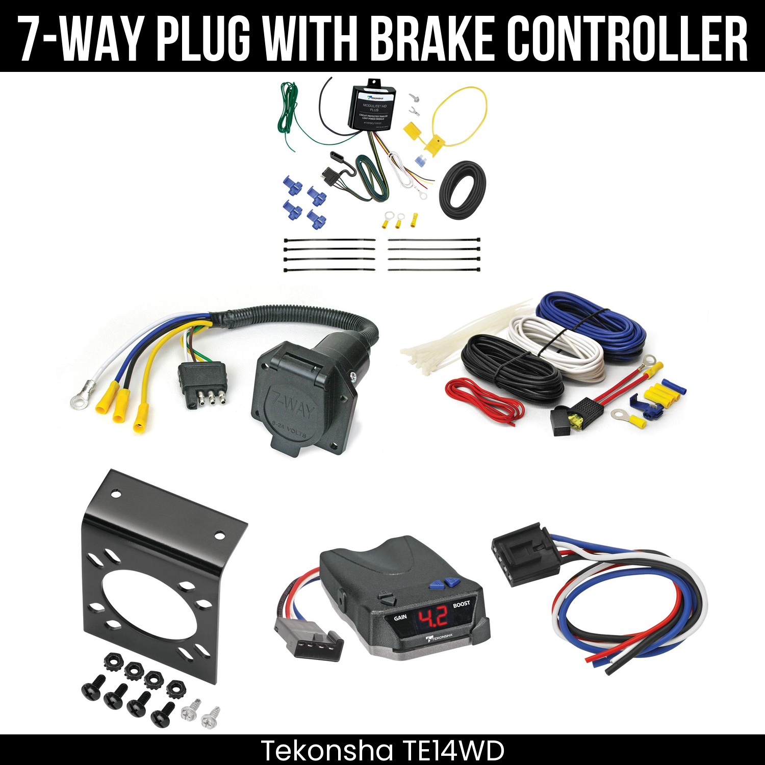 Trailer Wiring 7-Way Economy Plug w/ Bracket , Tekonsha Brake EVN Control