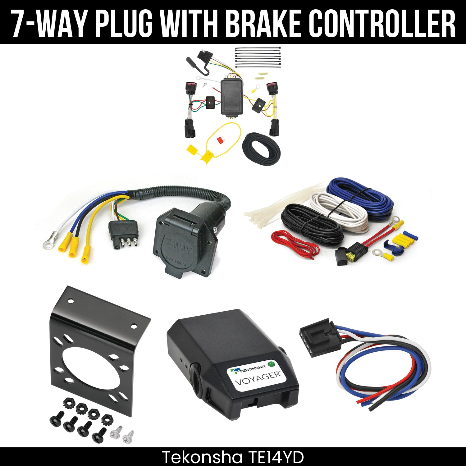 Trailer Wiring 7-Way Economy Plug w/ Bracket , Tekonsha Voyager Brake Control