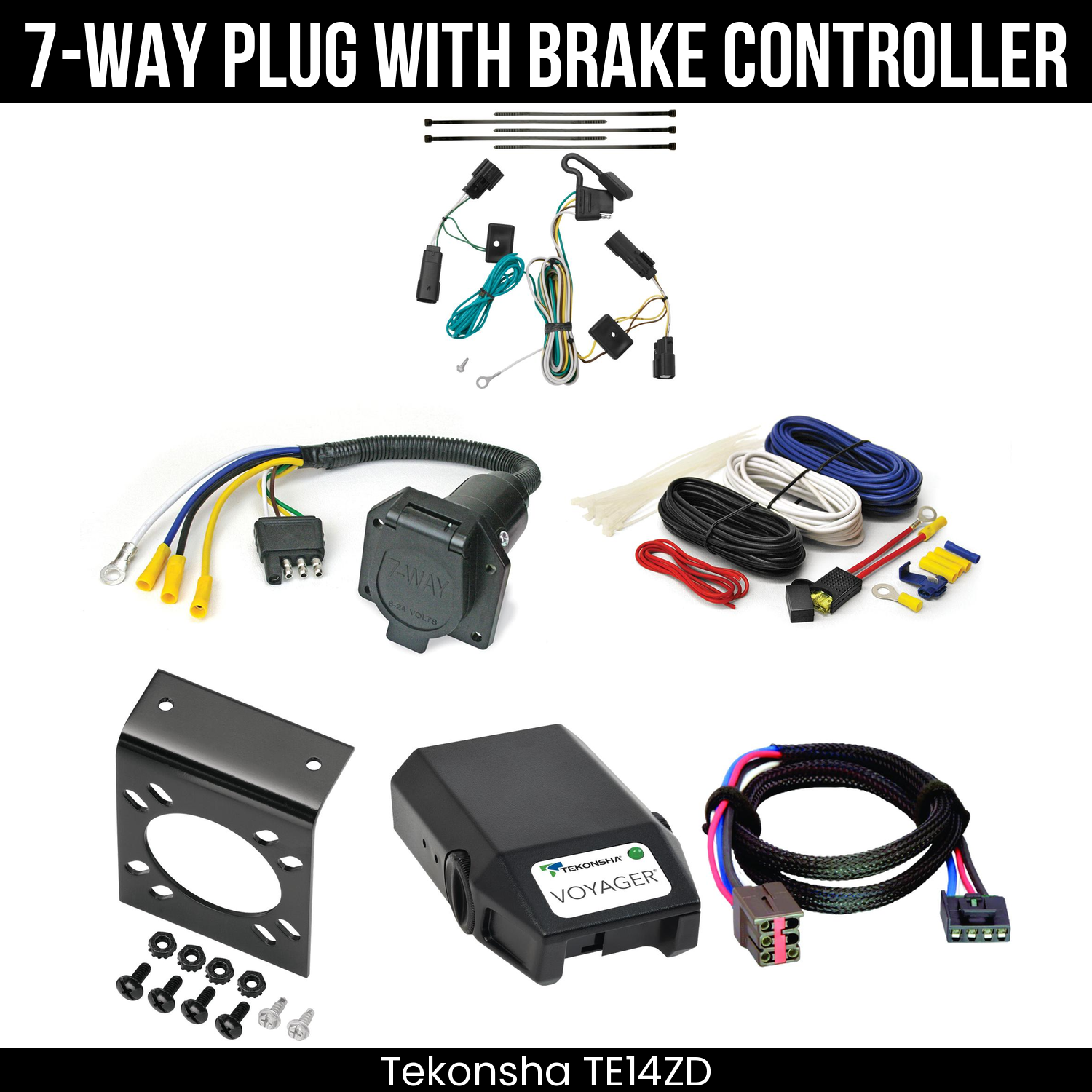 Trailer Wiring 7-Way Economy Plug w/ Bracket , Tekonsha Voyager Brake Control