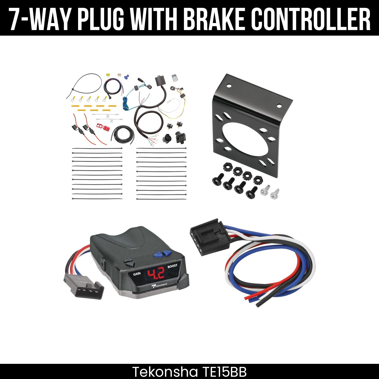 Trailer Wiring 7-Way Plug w/ Bracket , Tekonsha Brake EVN Control