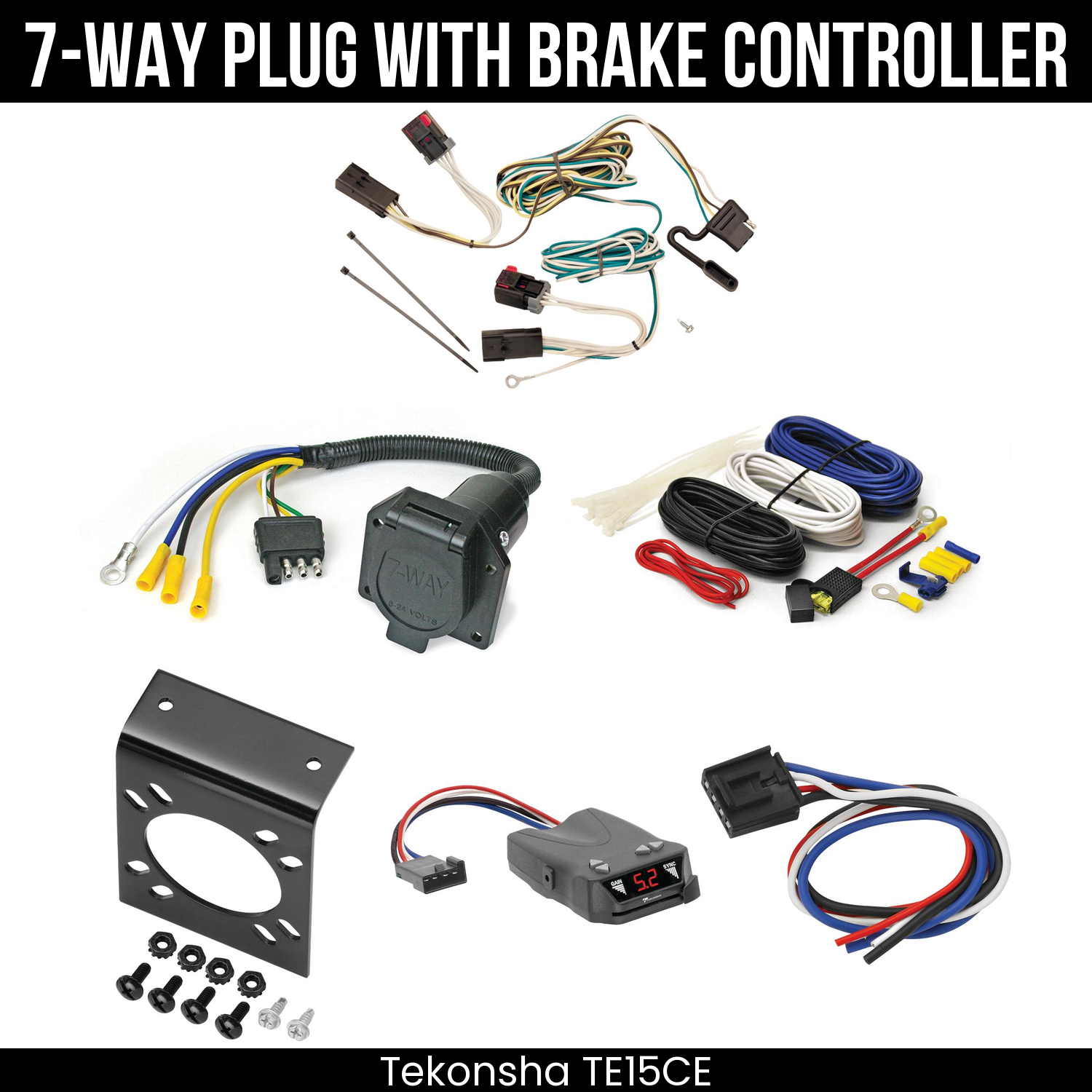 Trailer Wiring 7-Way Economy Plug w/ Bracket , Tekonsha Brakeman IV Brake Control