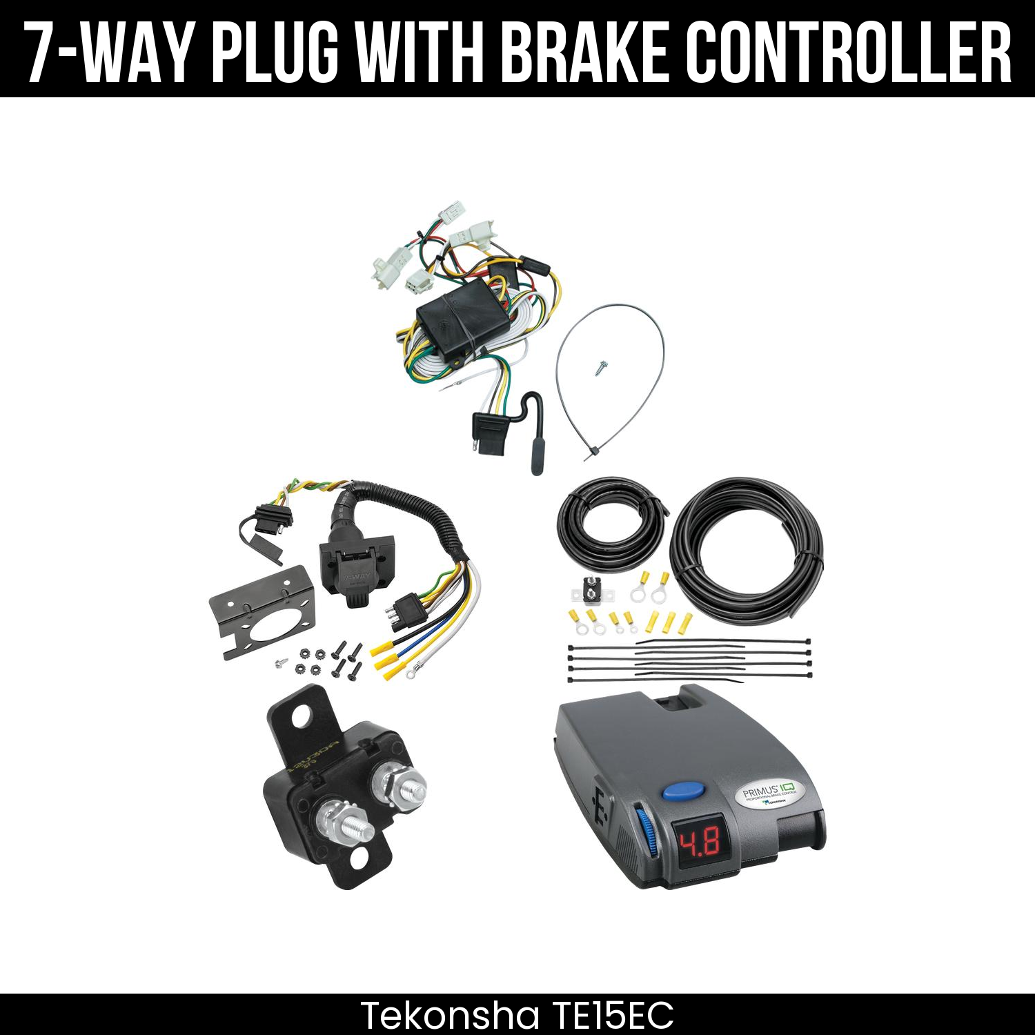 Trailer Wiring 7-Way Plug w/ Bracket , Tekonsha Primus IQ Brake Control