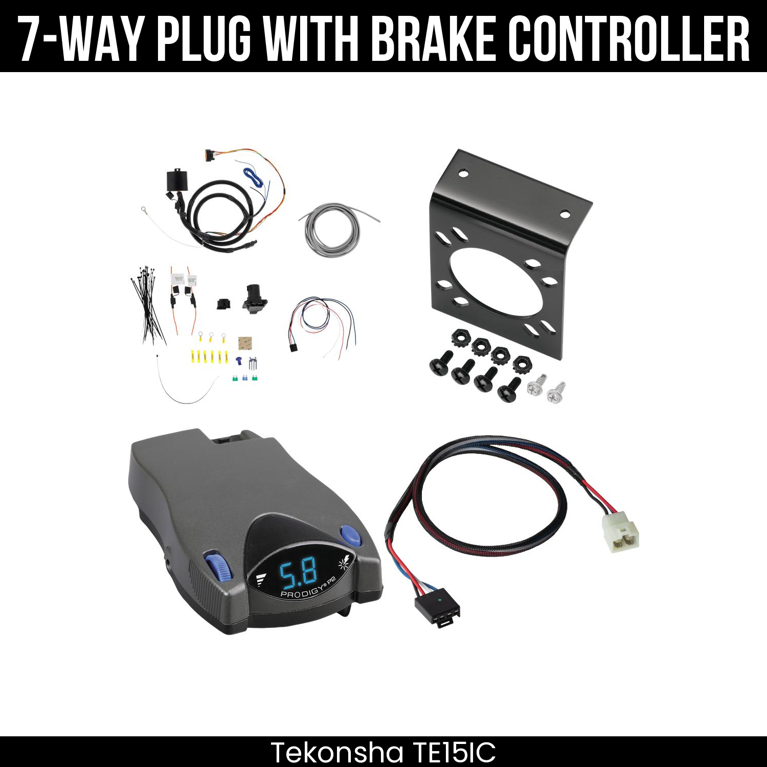 Trailer Wiring 7-Way Plug w/ Bracket , Tekonsha Prodigy P2 Brake Control