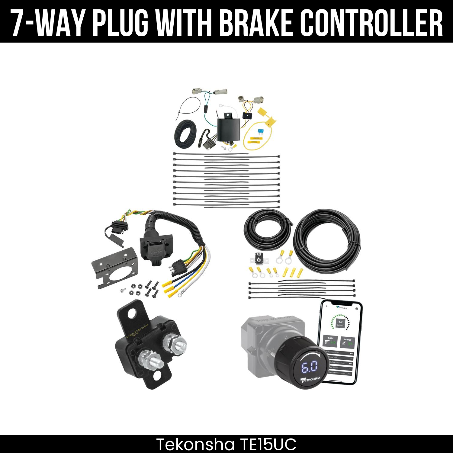Trailer Wiring 7-Way Plug w/ Bracket , Tekonsha Prodigy iD Smart Brake Control