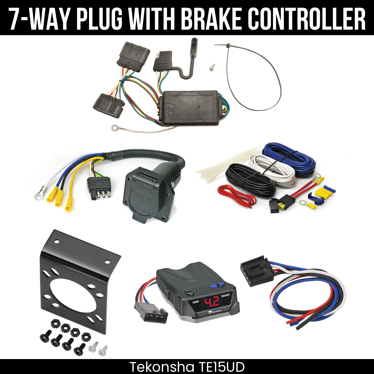 Trailer Wiring 7-Way Economy Plug w/ Bracket , Tekonsha Brake EVN Control