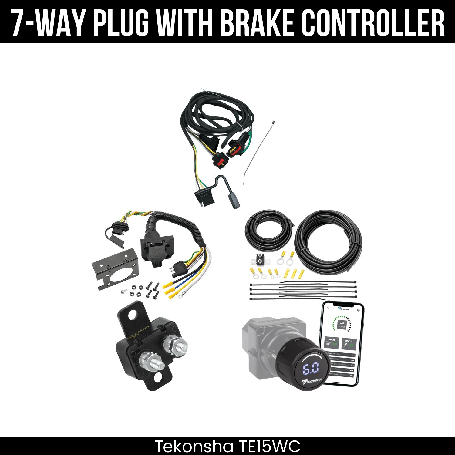 Trailer Wiring 7-Way Plug w/ Bracket , Tekonsha Prodigy iD Smart Brake Control