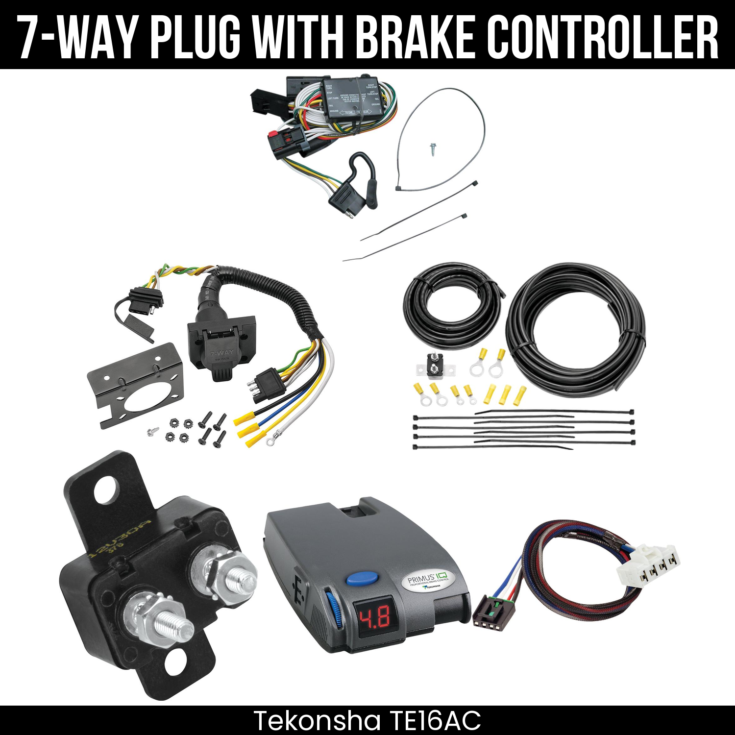 Trailer Wiring 7-Way Plug w/ Bracket , Tekonsha Primus IQ Brake Control