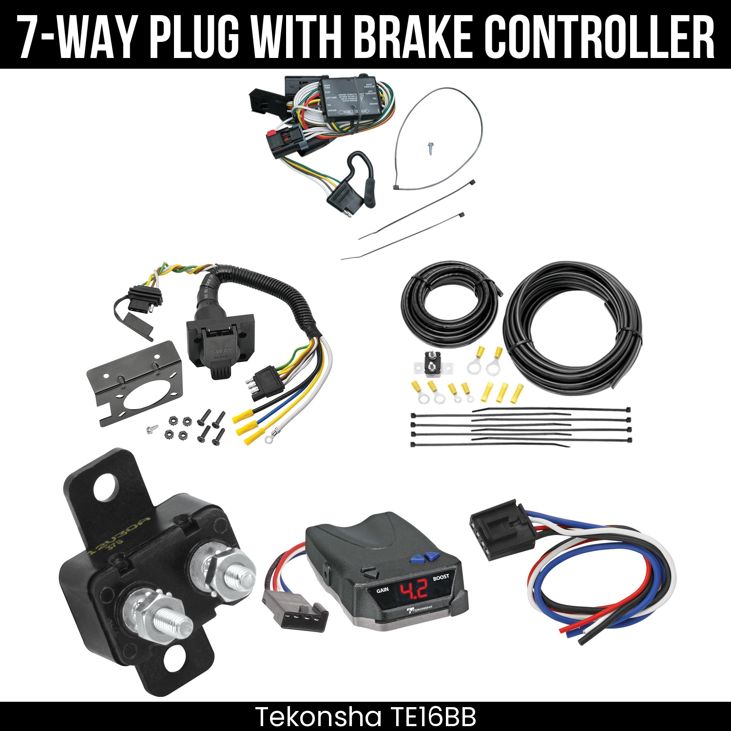 Trailer Wiring 7-Way Plug w/ Bracket , Tekonsha Brake EVN Control