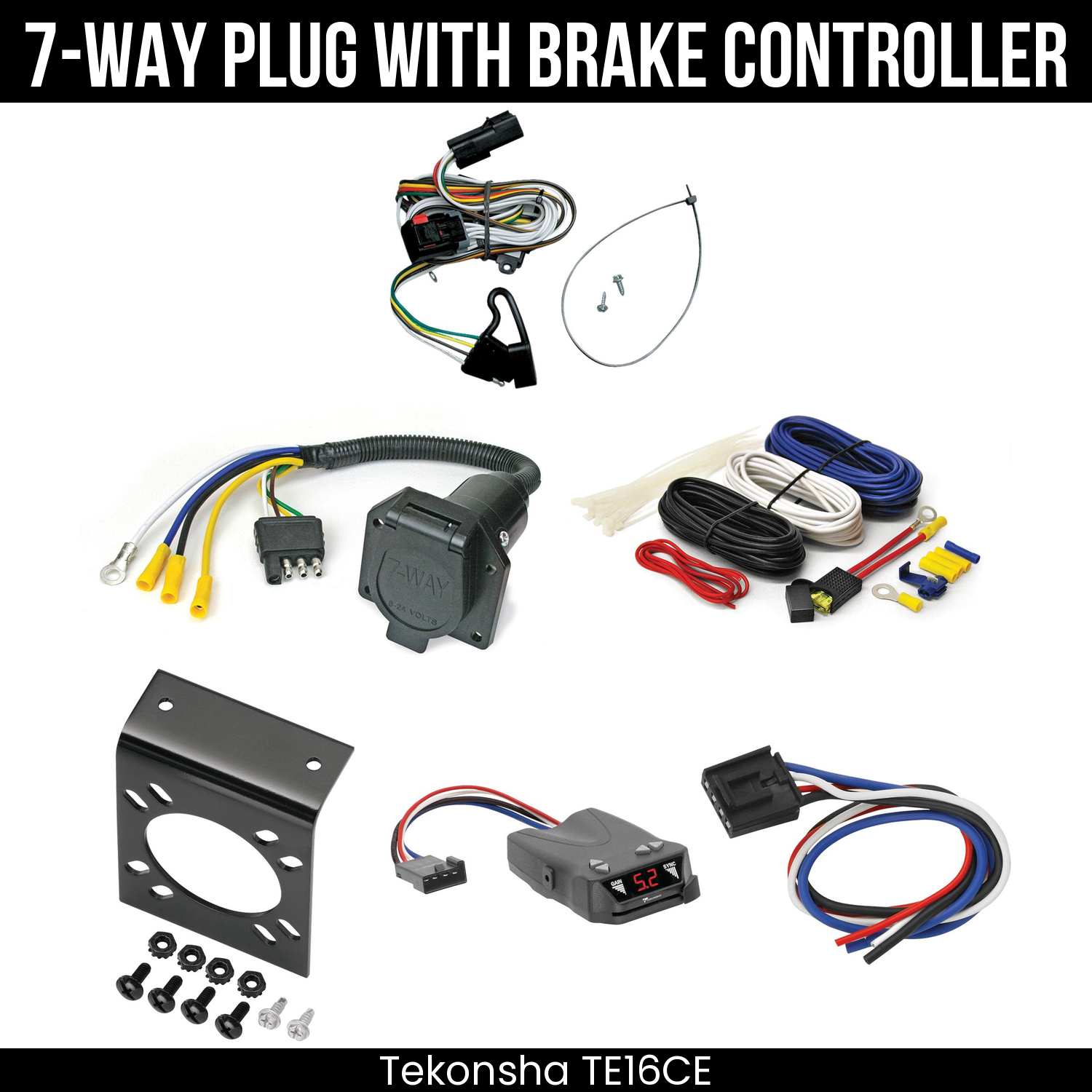 Trailer Wiring 7-Way Economy Plug w/ Bracket , Tekonsha Brakeman IV Brake Control