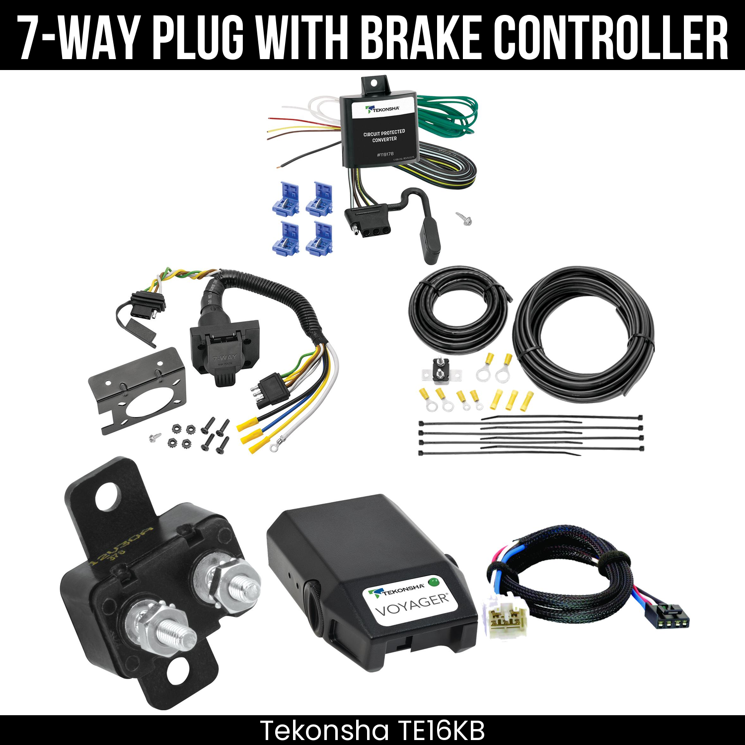 Trailer Wiring 7-Way Plug w/ Bracket , Tekonsha Voyager Brake Control