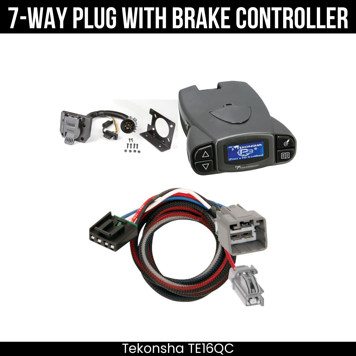 Trailer Wiring 7-Way Plug w/ Bracket , Tekonsha Prodigy P3 Brake Control