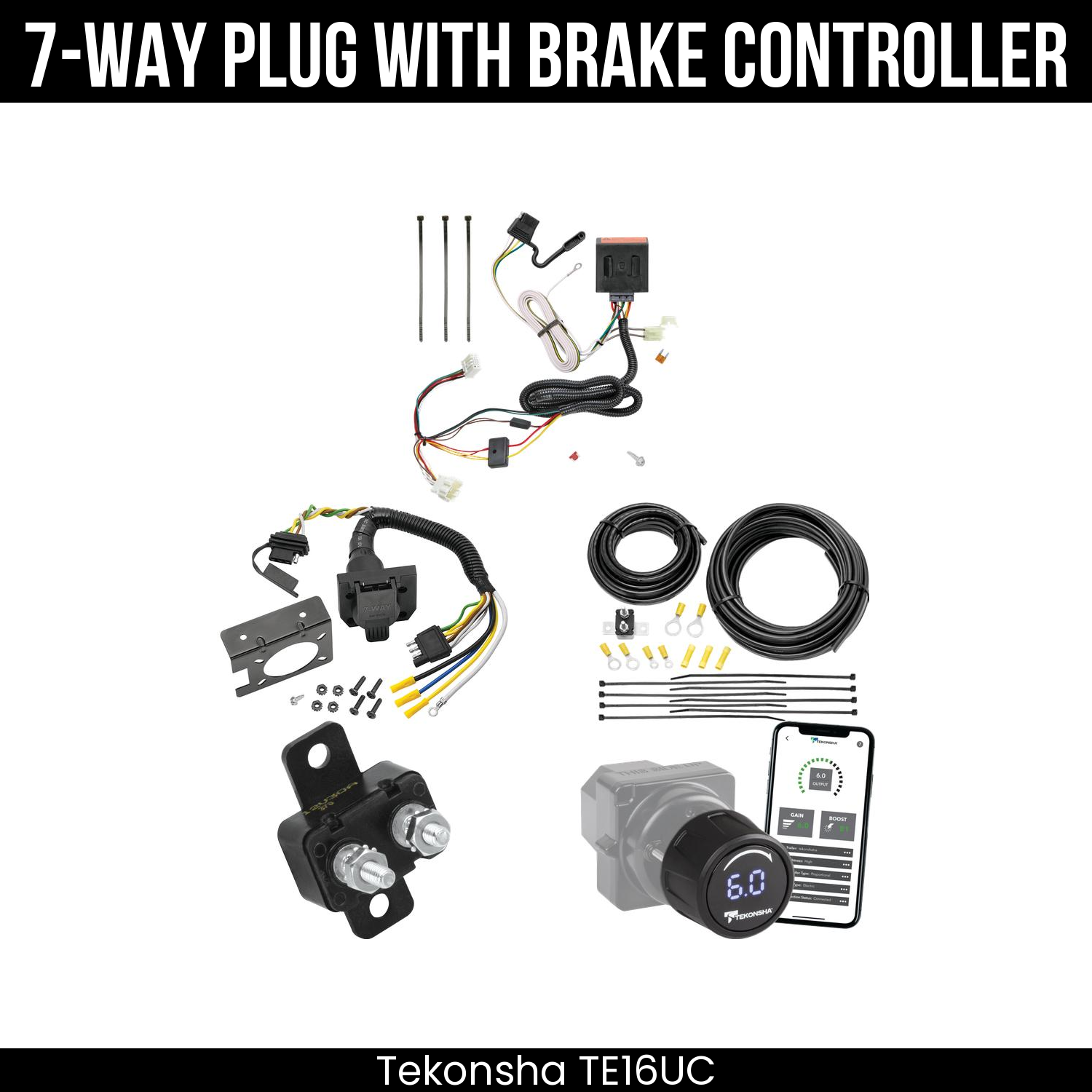 Trailer Wiring 7-Way Plug w/ Bracket , Tekonsha Prodigy iD Smart Brake Control