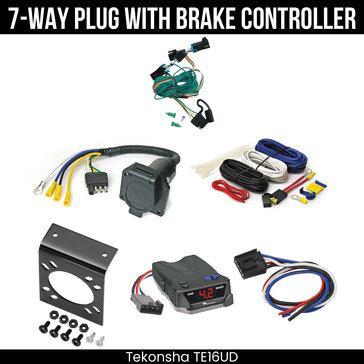 Trailer Wiring 7-Way Economy Plug w/ Bracket , Tekonsha Brake EVN Control