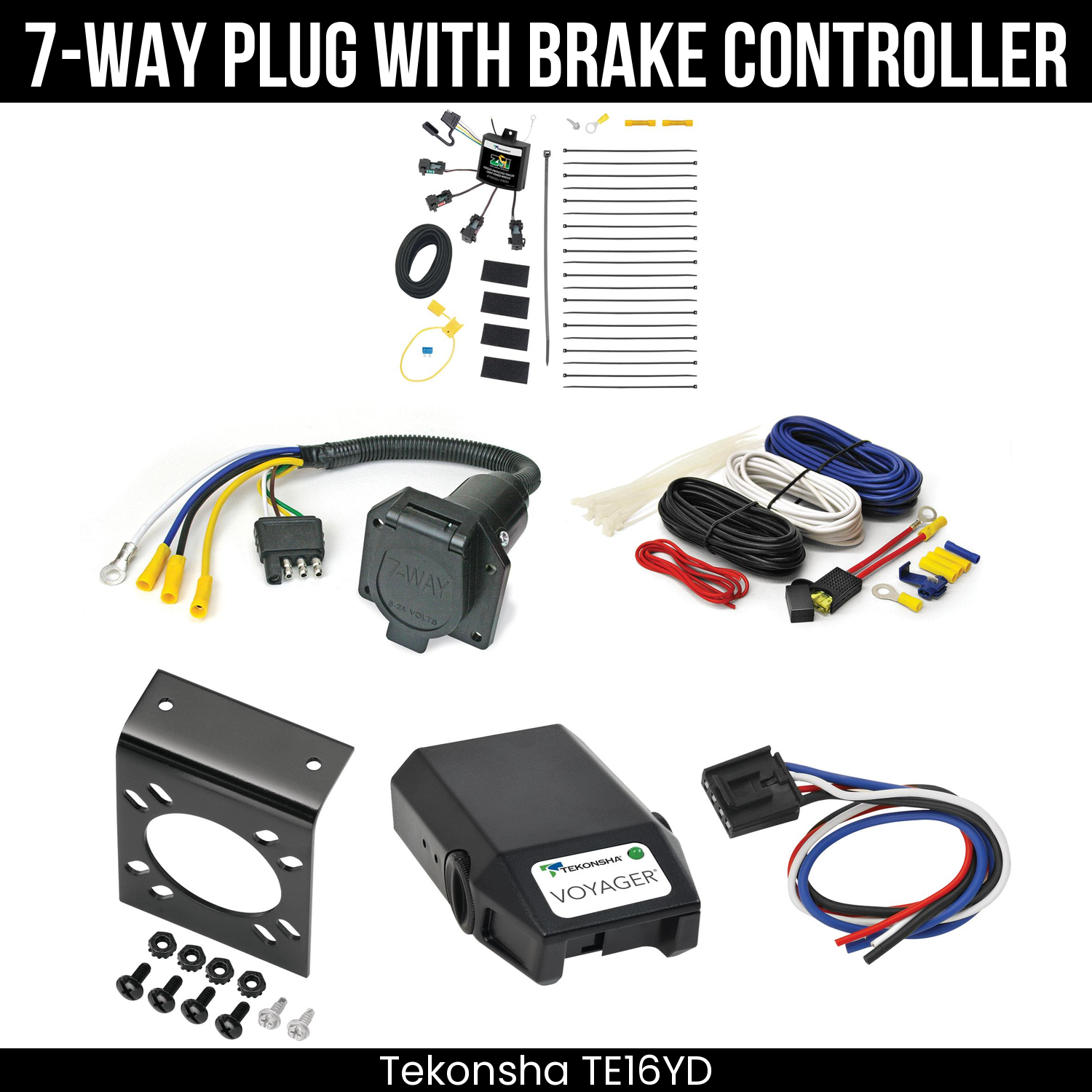 Trailer Wiring 7-Way Economy Plug w/ Bracket , Tekonsha Voyager Brake Control