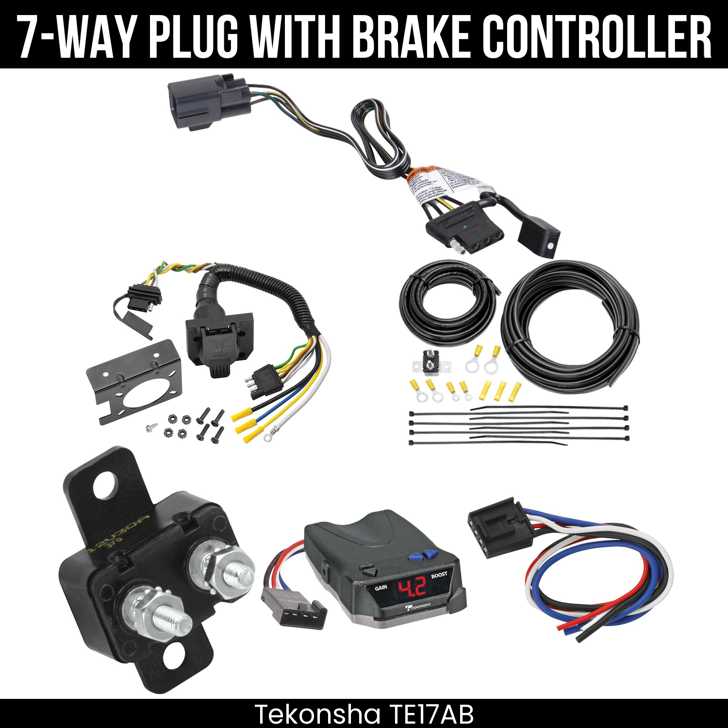 Trailer Wiring 7-Way Plug w/ Bracket , Tekonsha Brake EVN Control