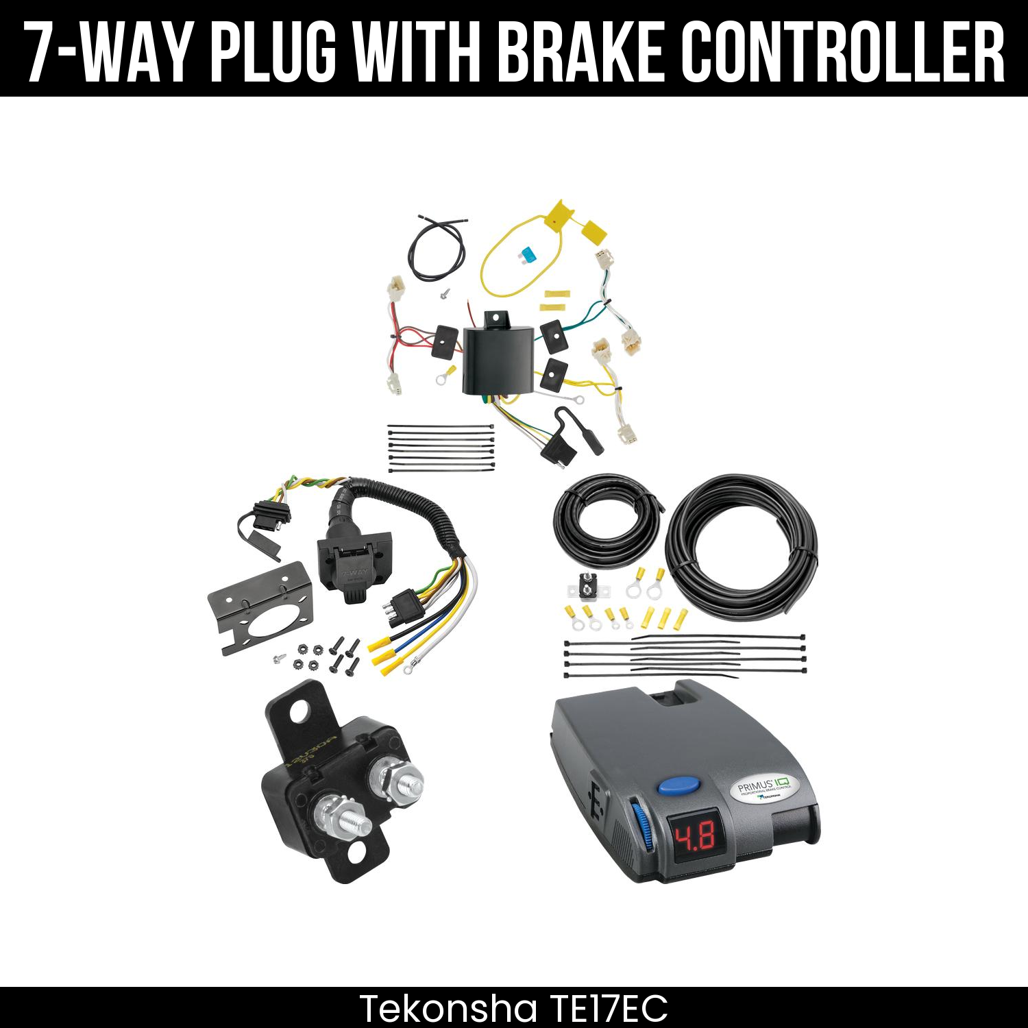 Trailer Wiring 7-Way Plug w/ Bracket , Tekonsha Primus IQ Brake Control