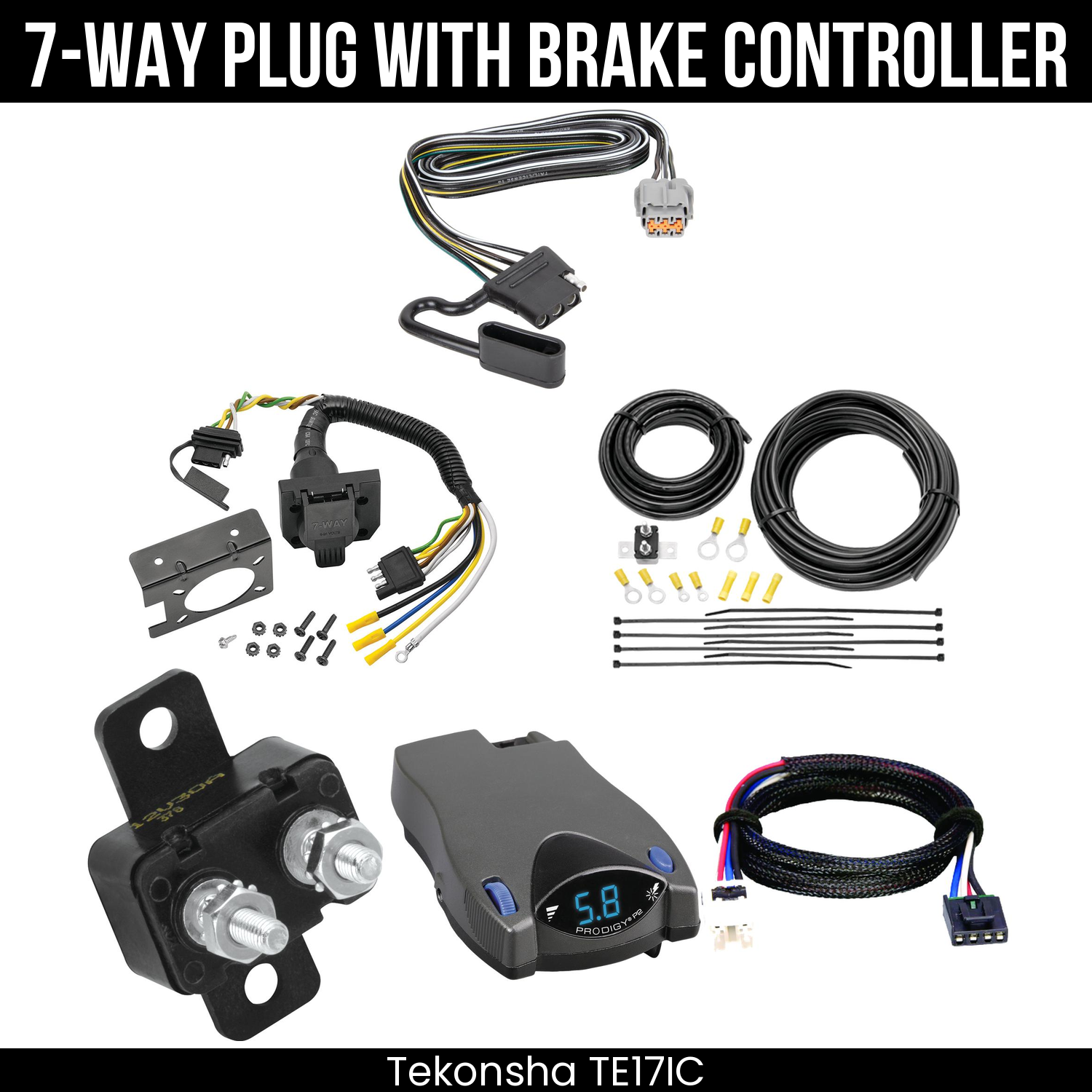 Trailer Wiring 7-Way Plug w/ Bracket , Tekonsha Prodigy P2 Brake Control