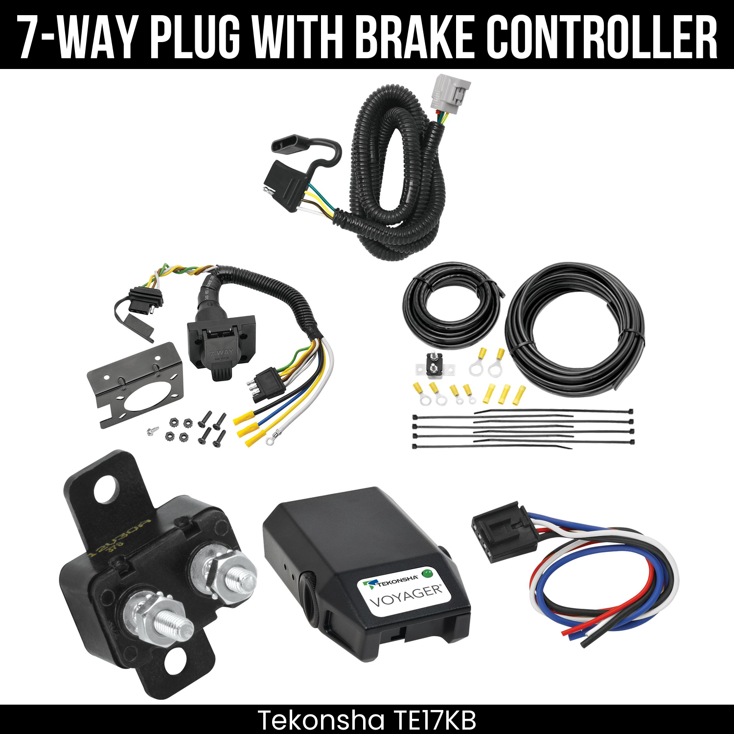 Trailer Wiring 7-Way Plug w/ Bracket , Tekonsha Voyager Brake Control