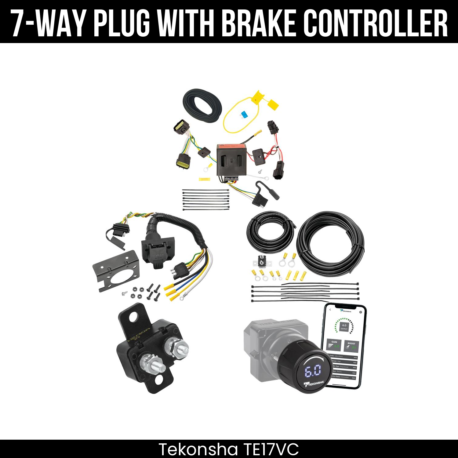Trailer Wiring 7-Way Plug w/ Bracket , Tekonsha Prodigy iD Smart Brake Control